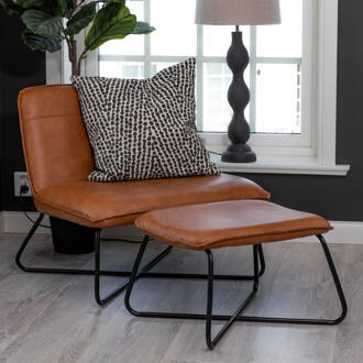 Hioshop X fauteuil met hocker PU kunstleer bruin.