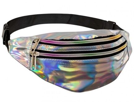 Hip heuptasje/fanny pack - buideltasje - holografisch print - zilver - Festival/carnaval - verkleed Multi