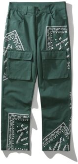 Hip Hip Bandana Patroon Afdrukken Cargo Broek Mannen Multi-Pocket Joggers Broek 2021Fashion Streetwear Dansen Broek WY632 M / groen