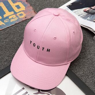 Hip-Hop Brief "Jeugd" Baseball Cap Met Drie Metalen Ring Paar Persoonlijkheid Wilde Hoed Vrouwen Mannen Zon hoed roze