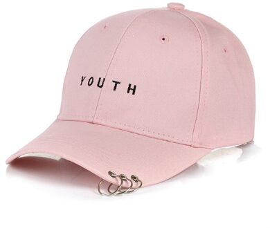 Hip-Hop Brief "Jeugd" Baseball Cap Met Drie Metalen Ring Paar Persoonlijkheid Wilde Hoed Vrouwen Mannen Zon hoed three rings roze