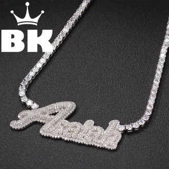 HIP HOP Custom Bubble Initial letter Combination Words Name With 4mm CZ Tennis Necklace Full Iced Cubic Zirconia Jewelry