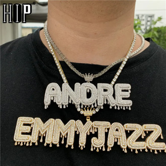 Hip Hop Custom Name Cubic Zircon Crown Drip Iced Out Bubble Letters Chain Pendants&Necklaces For Men Jewelry Cuban Tennis Chain