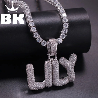 HIP HOP Custom Small Bubble Initial letter Pendant Necklace Combination Words Name With CZ Tennis Necklaces Zirconia Jewelry