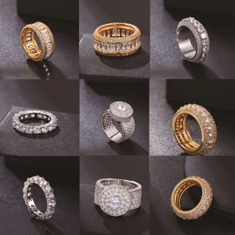 Hip Hop Men's Woman Iced Out Cubic Zircon Bling Round Ring Gold Silver Color CZ Jewelry Rings Gifts