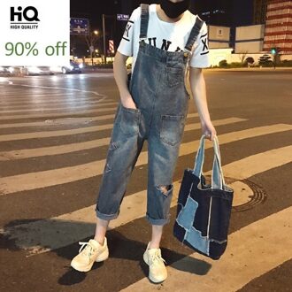 Hip Hop Stijl Heren Gat Gescheurde Jeans Overalls Casual Streetwear Enkellange Cargo Broek Denim Bretels Broek Jeans Rompertjes XXL