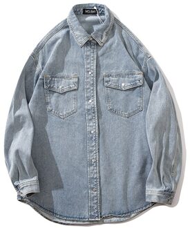 Hip Hop Wassen Water Drukknoop Lange Mouwen Shirts Mannen Mode Casual Streetwear Denim Shirt Jassen Mannelijke Hipster Blauw Shirts tops Xl