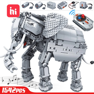 Hipac 1542pcs Creative Building Blocks Technic RC Remote Control Elephant Animal Electric Bricks Blocks Toys for Children Kids