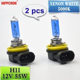 Hippcron H11 Halogeenlamp 12V 55W 2 Stuks (1 Paar) super Wit 5000K Quartz Glas Donker Blauwe Auto Koplamp Lamp