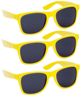 Hippe Party zonnebril - 10x - geel - plastic - UV400 - verkleedbril - carnaval/verkleed