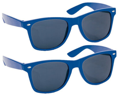 Hippe Party zonnebril - 2x - blauw - plastic - UV400 - verkleedbril - carnaval/verkleed