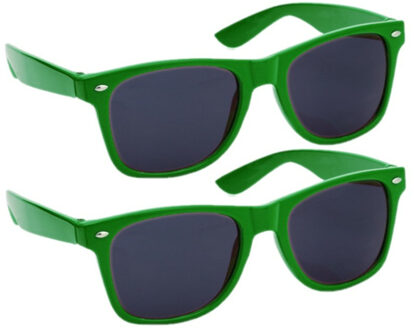 Hippe Party zonnebril - 2x - groen - plastic - UV400 - verkleedbril - carnaval/verkleed