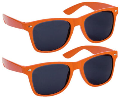Hippe Party zonnebril - 2x - oranje - plastic - UV400 - verkleedbril - carnaval/verkleed