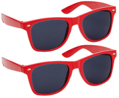 Hippe Party zonnebril - 2x - rood - plastic - UV400 - verkleedbril - carnaval/verkleed