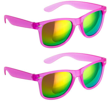 Hippe party zonnebril/feestbril met spiegelglazen - 2x - Paars - Verkleedbrillen