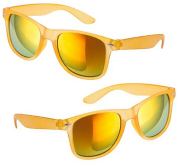 Hippe party zonnebril/feestbril met spiegelglazen - 4x stuks - Geel - Verkleedbrillen