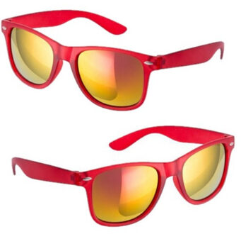 Hippe party zonnebril/feestbril met spiegelglazen - 4x stuks - Rood - Verkleedbrillen