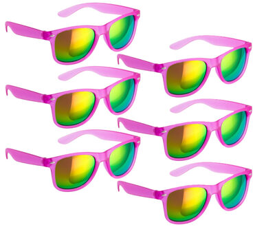 Hippe party zonnebril/feestbril met spiegelglazen - 6x - Paars - Verkleedbrillen