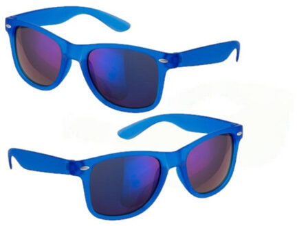 Hippe party zonnebril/feestbril met spiegelglazen - 6x stuks - Blauw - Verkleedbrillen