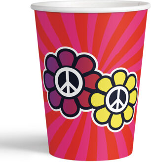 Hippie Bekertjes Peace Flowers (8st) Rood - Zalm, Roze, Multikleur - Print