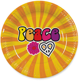 Hippie Borden Peace 23 cm (8st) Geel - Beige - Creme, Oranje, Multikleur - Print