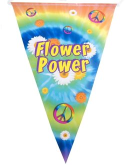 Hippie feest vlaggenlijn flower power 5 meter - Vlaggenlijnen Multikleur