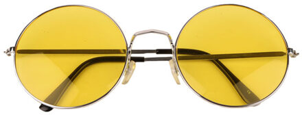 Hippie Flower Power Sixties ronde glazen zonnebril XL geel