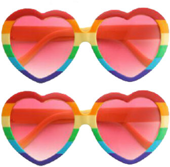 Hippie Flower Power - Zonnebril - 2 stuks - hartjes glazen - regenboog kleuren