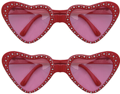 Hippie Flower Power - Zonnebril - 2 stuks - hartjes glazen - rood