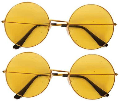Hippie Flower Power - Zonnebril - 2 stuks - ronde glazen - geel