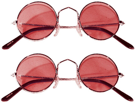 Hippie Flower Power - Zonnebril - 2 stuks - ronde glazen - rood