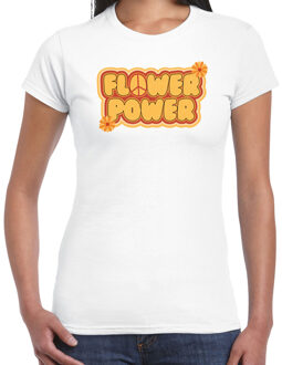 hippie t-shirt dames - flower power - vintage - wit - jaren 60 themafeest L
