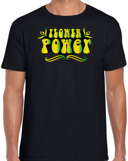 hippie t-shirt voor heren - flower power - groen/geel - jaren 60 themafeest S