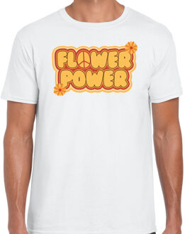 hippie t-shirt voor heren - flower power - vintage - wit - jaren 60 themafeest XL
