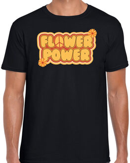 hippie t-shirt voor heren - flower power - vintage - zwart - jaren 60 themafeest L