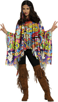 Hippie verkleed poncho - Peace - one size - Jaren 60/flower power verkleedkleding