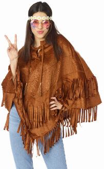 Hippie verkleed poncho - voor volwassenen - bruin - one size - indiaan- carnaval