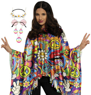 Hippie verkleed set - poncho en accessoires - one size - Jaren 60/flower power verkleedkleding One size