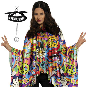 Hippie verkleed set - poncho en accessoires - one size - Jaren 60/flower power verkleedkleding