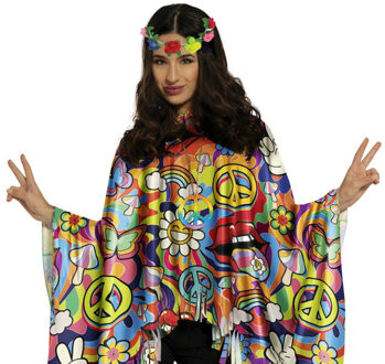 Hippie verkleed set - poncho en bloemen hoofdband - one size - Jaren 60/flower power verkleedkleding One size