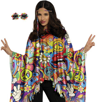 Hippie verkleed set - poncho en bril bloemen - one size - Jaren 60/flower power verkleedkleding One size