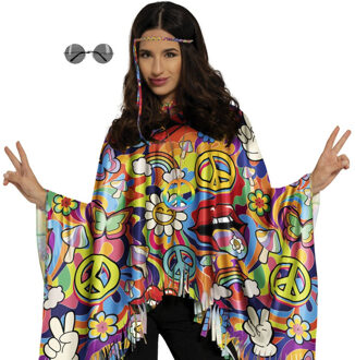 Hippie verkleed set - poncho en bril grijs - one size - Jaren 60/flower power verkleedkleding