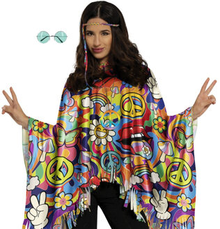 Hippie verkleed set - poncho en bril groen - one size - Jaren 60/flower power verkleedkleding One size