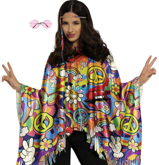 Hippie verkleed set - poncho en bril roze - one size - Jaren 60/flower power verkleedkleding