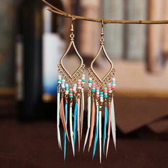 Hippie Vrouwen Geometrische Lichtmetalen Lange Tassel Dangle Oorbellen Bohemian Boho Sieraden Kleurrijke Feather Oorbellen Brincos Bijoux stijl 4
