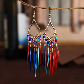 Hippie Vrouwen Geometrische Lichtmetalen Lange Tassel Dangle Oorbellen Bohemian Boho Sieraden Kleurrijke Feather Oorbellen Brincos Bijoux stijl 5