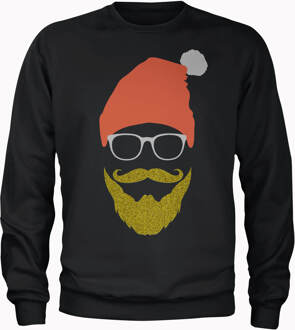 Hipster Santa Glitter Beard Kersttrui - Zwart - XXL