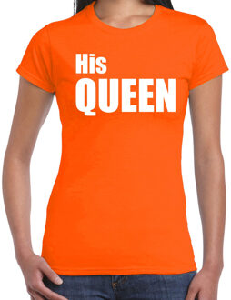 His queen t-shirt oranje met witte tekst voor dames M - Feestshirts