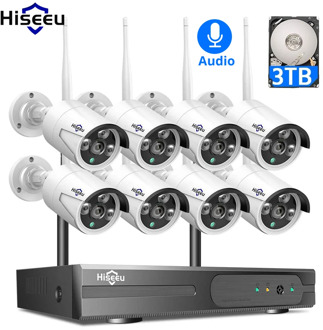 Hiseeu 1080P H.265+ Wireless CCTV System 8CH 2M HD wi-fi NVR Kit Outdoor Audio IP Wifi Camera Security System Surveillance Set