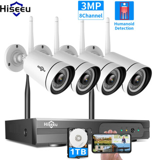 Hiseeu 3MP Wireless Security Camera System 1TB HDD 8CH NVR 4Pcs 1536P IR-Cut WIFI IP Security Surveillance Cameras Home Outdoor
